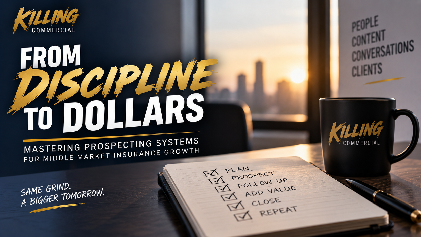 Daily prospecting plan showing how consistency and follow-up drive commercial insurance sales growth.