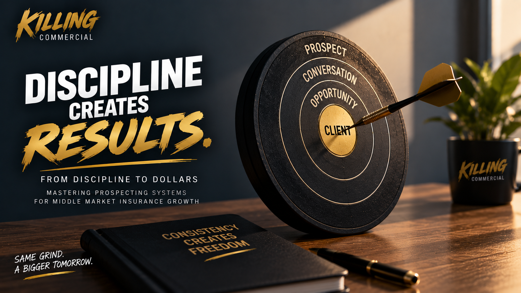 Prospecting target showing the path from prospect to conversation, opportunity, and commercial insurance client.