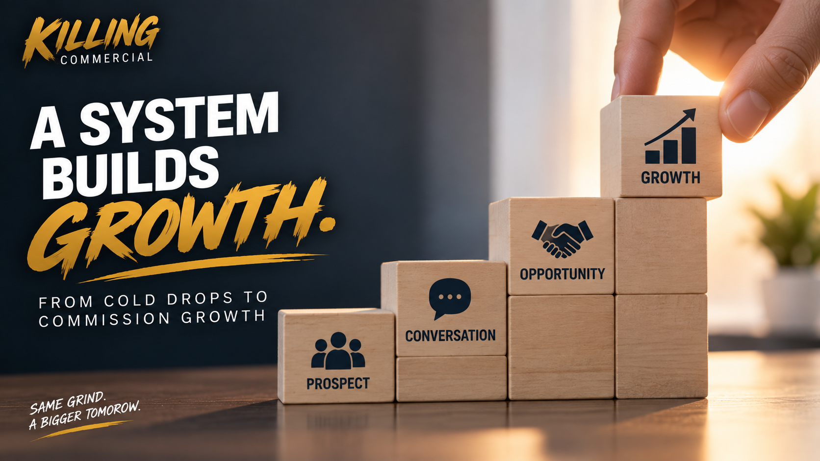 Prospecting system showing the progression from prospect to conversation, opportunity, and commission growth.