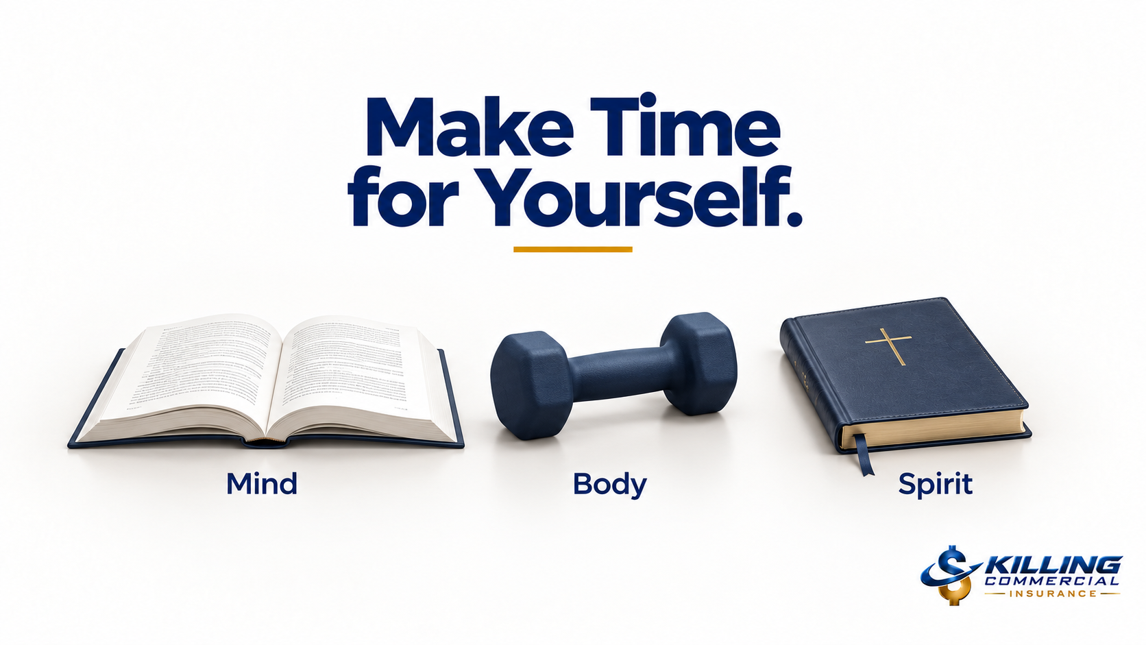 Open book, dumbbell, and devotional book representing David Carothers’ focus on mind, body, and spirit.