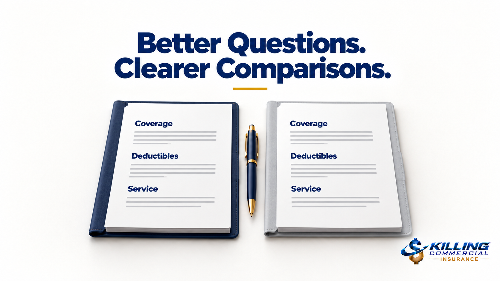 Two insurance proposals highlighting coverage, deductibles, and service for comparison beyond price.