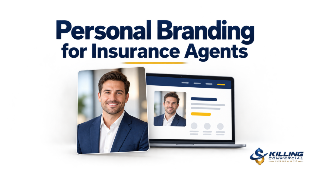 Professional headshot and matching website profile illustrating personal branding for insurance agents