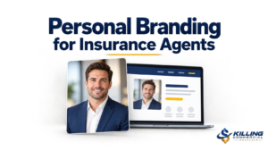 Professional headshot and matching website profile illustrating personal branding for insurance agents