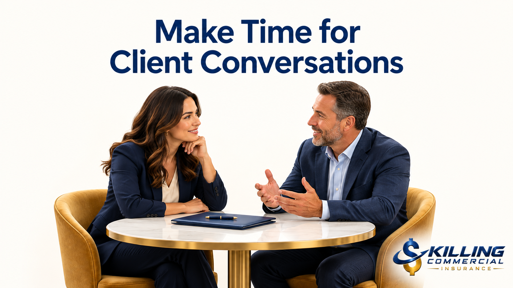 Insurance account manager listening to a business owner, illustrating how automation creates more time for client conversations.