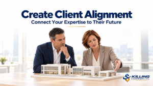 Insurance adviser and business owner discussing expansion plans using a commercial property model.