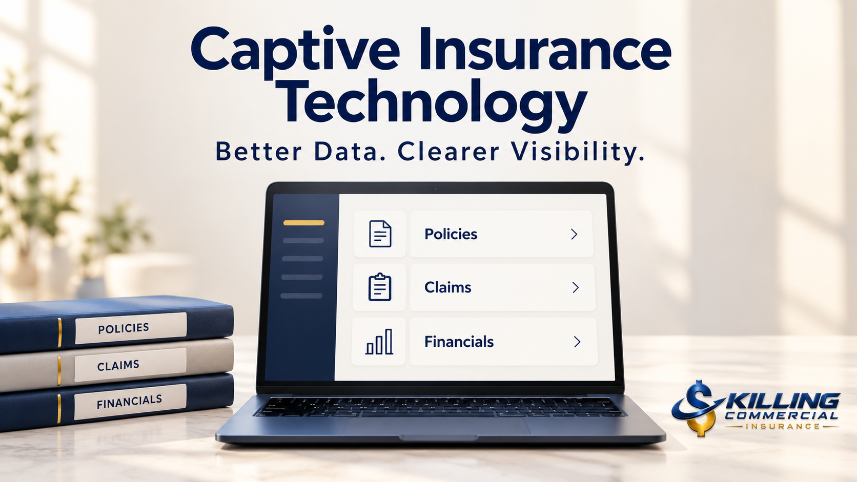 Captive insurance technology dashboard organizing policies, claims, and financial information.