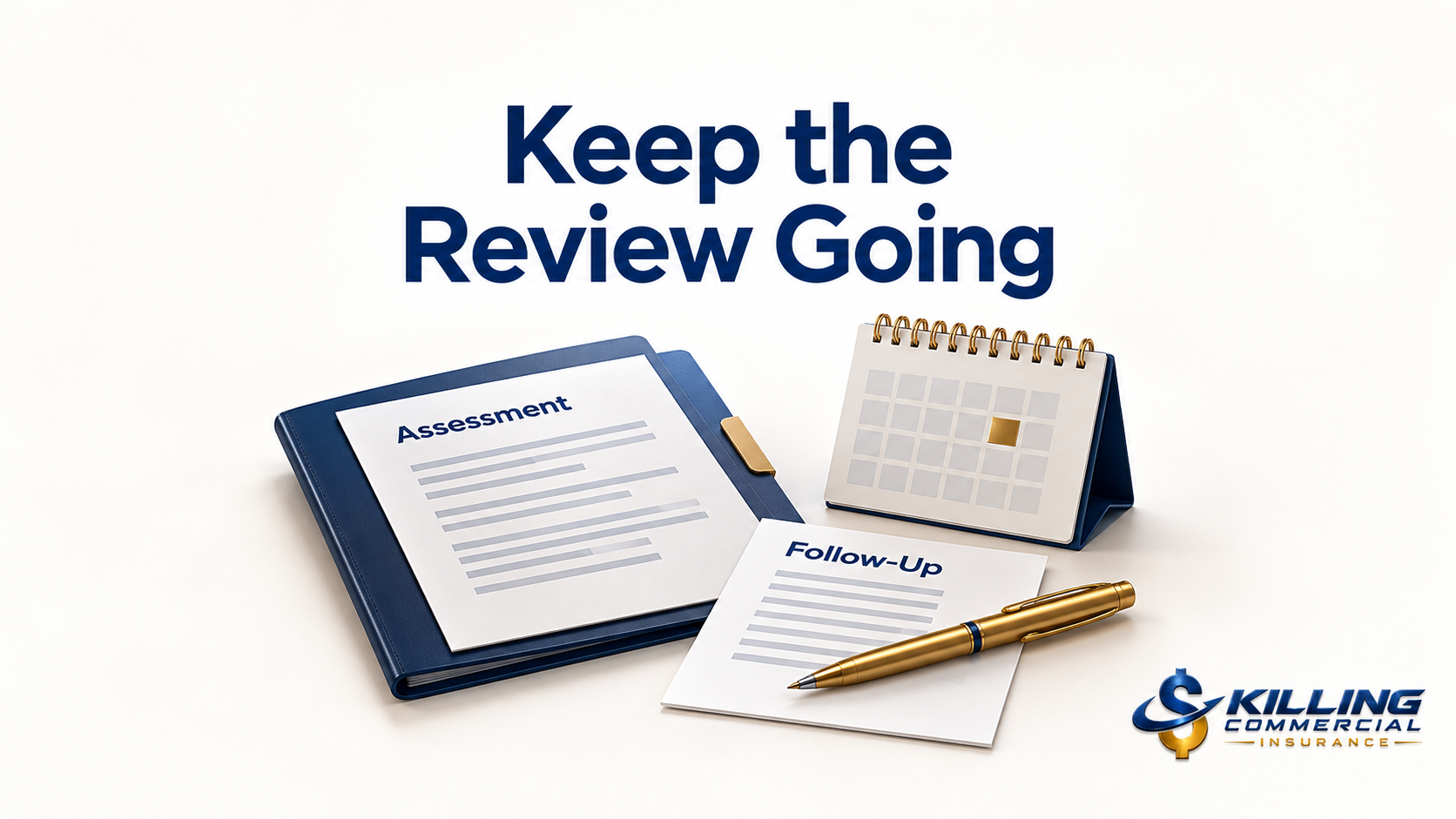 Assessment document, follow-up notes, and calendar illustrating ongoing cyber risk review.